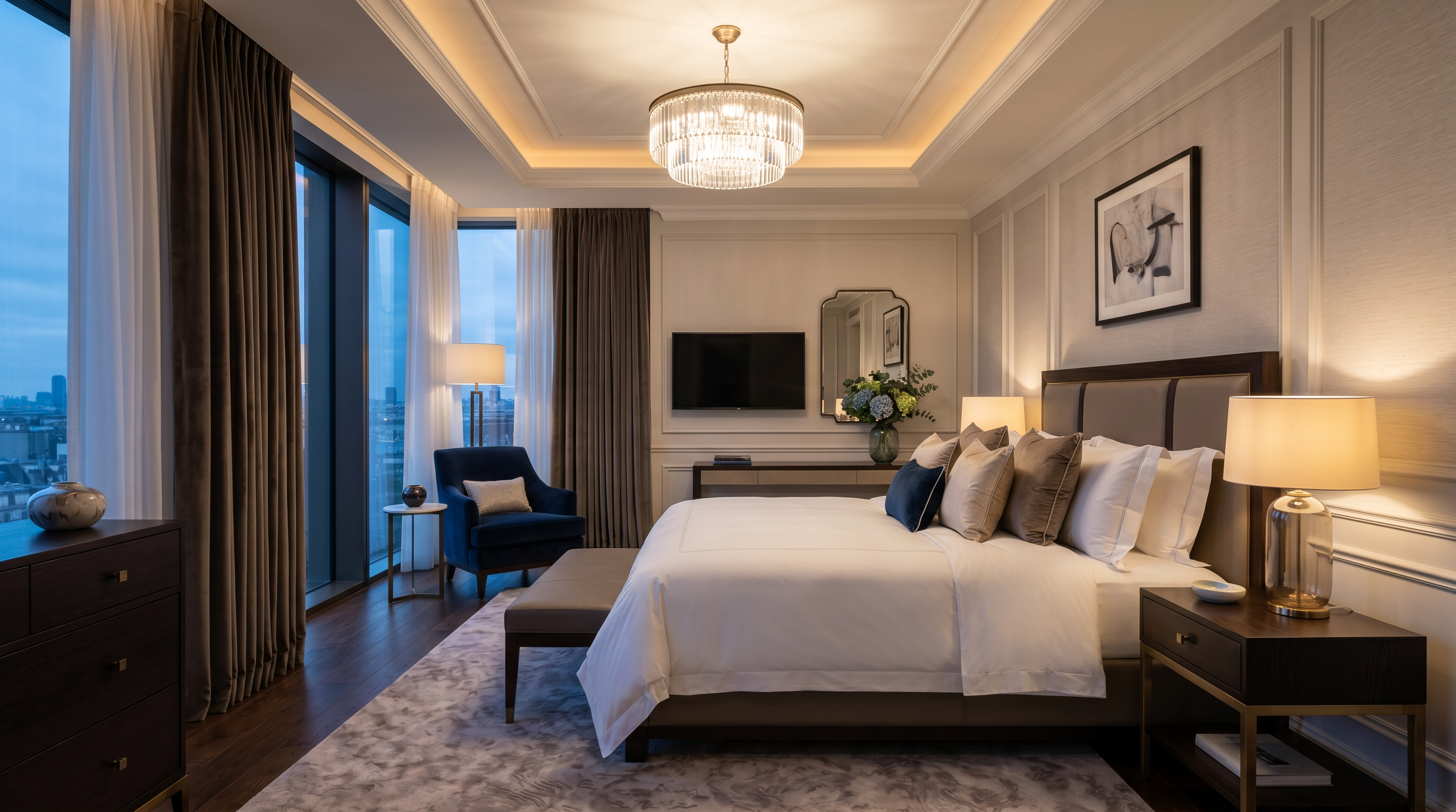Luxury hotel suite bedroom
